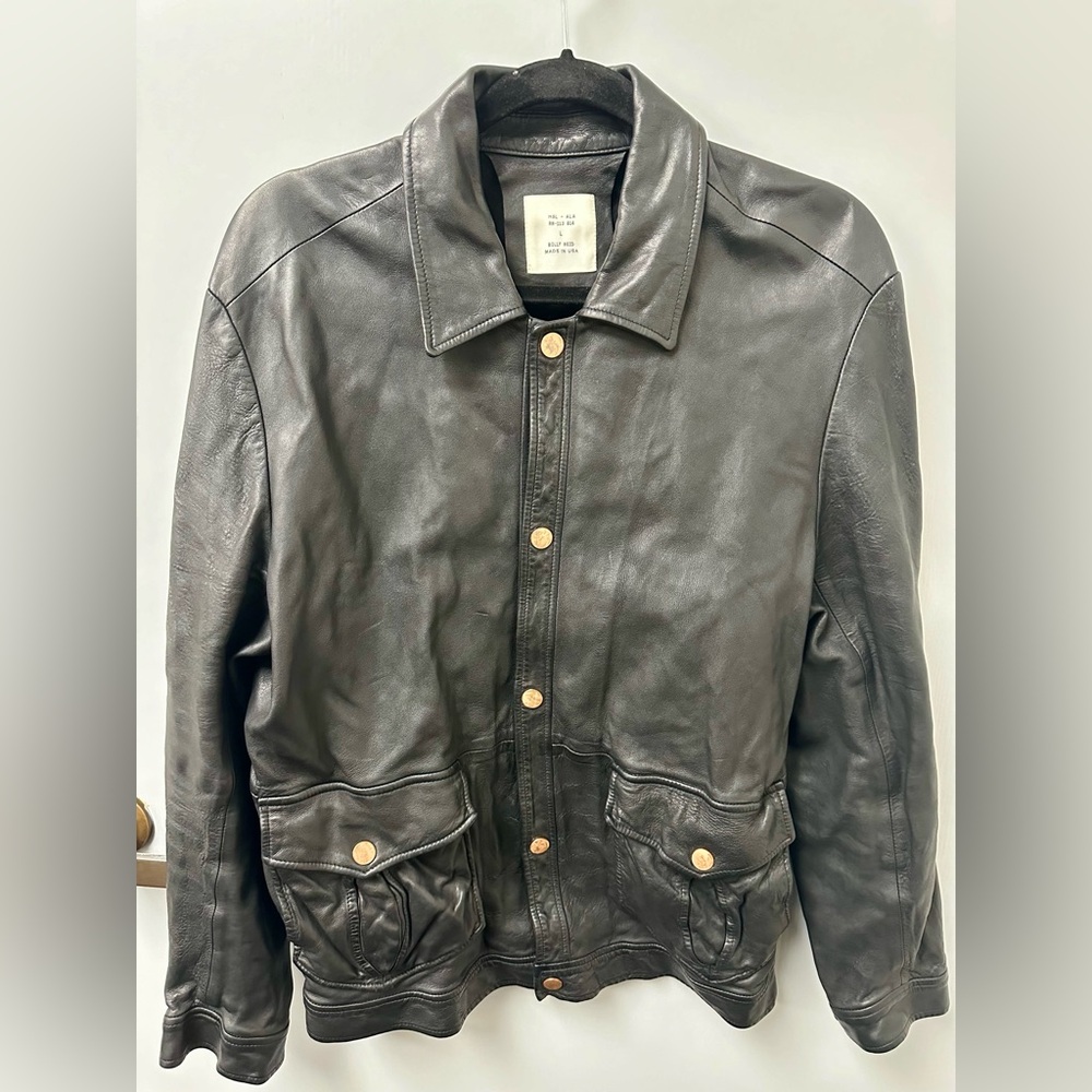 Billy Reid Black Leather Jacket Snap Front Size Large
